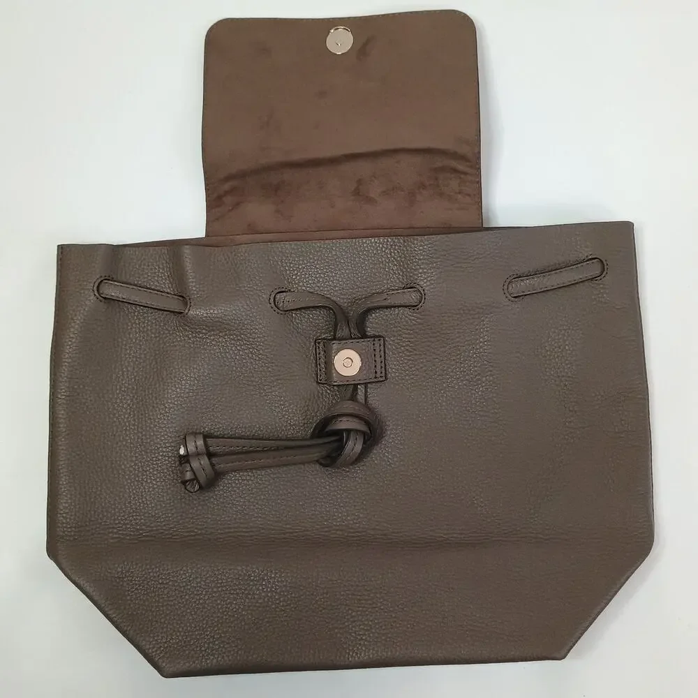 Michael Kors Junie Medium Flap Backpack Pebbled Leather Gold Hardware Taupe Bag